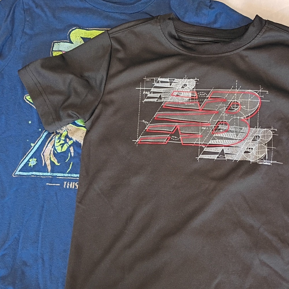 New Balance Star Wars T-Shirt Lot Kids Size 10/12 Blue Black Good Graphic Tees